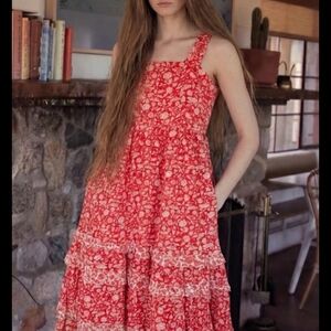 Red Orange Floral Tiered Maxi Dress